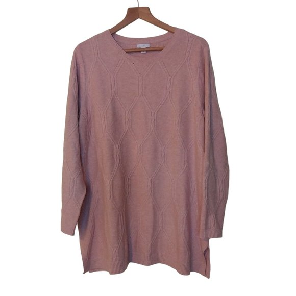 J. Jill Sweaters - J. Jill Pink Pull Over Cable Knit Crew Neck Side Vents Sweater Size XL